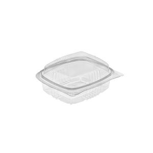 TARRINA BISAGRA R-PET 370 CC TAPA ALTA PAQ.100 UDS
