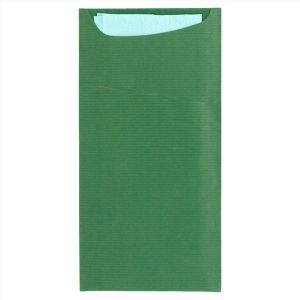 SOBRE CUBIERTOS 11X22 CM VERDE+SERVILLETA TURQUESA