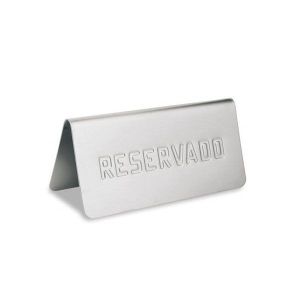 PLACA RESERVADO CON TEXTO 12X5 CM ACERO INOX.