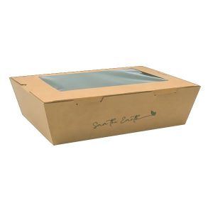 ENSALADERA RECTANGULAR CARTON KRAFT VENTANA 1600ML