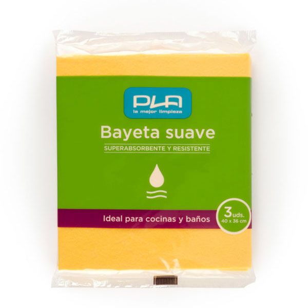 Imagen grande BAYETA ABSORBENTE SUAVE AMARILLA PLA 36X40 PACK-3