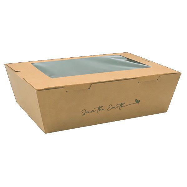 Imagen grande ENSALADERA RECTANGULAR CARTON KRAFT VENTANA 2100ML